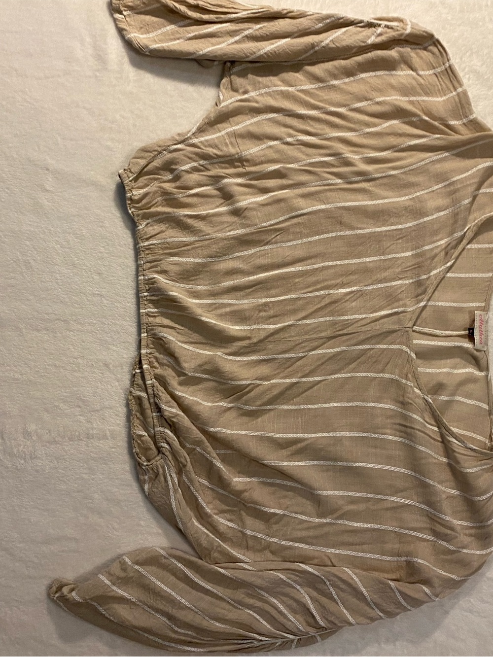 Alythea Beige Striped Knit Top with Pink Logo Tag